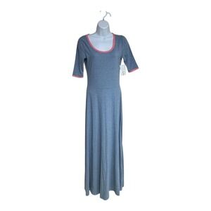 Lularoe Maxi Dress‎ Womens Small Gray Pink Trim Elbow Sleeve Casual Comfy